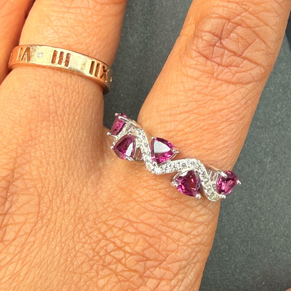 Natural Rhodolite Rhodium Over Sterling Silver Ring - Picture 3 of 8